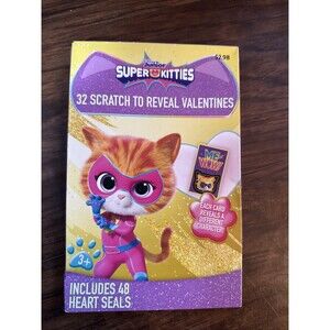 Disney Junior Super Kitties Scratch/Off Valentines Cards 48 Heart Seals New